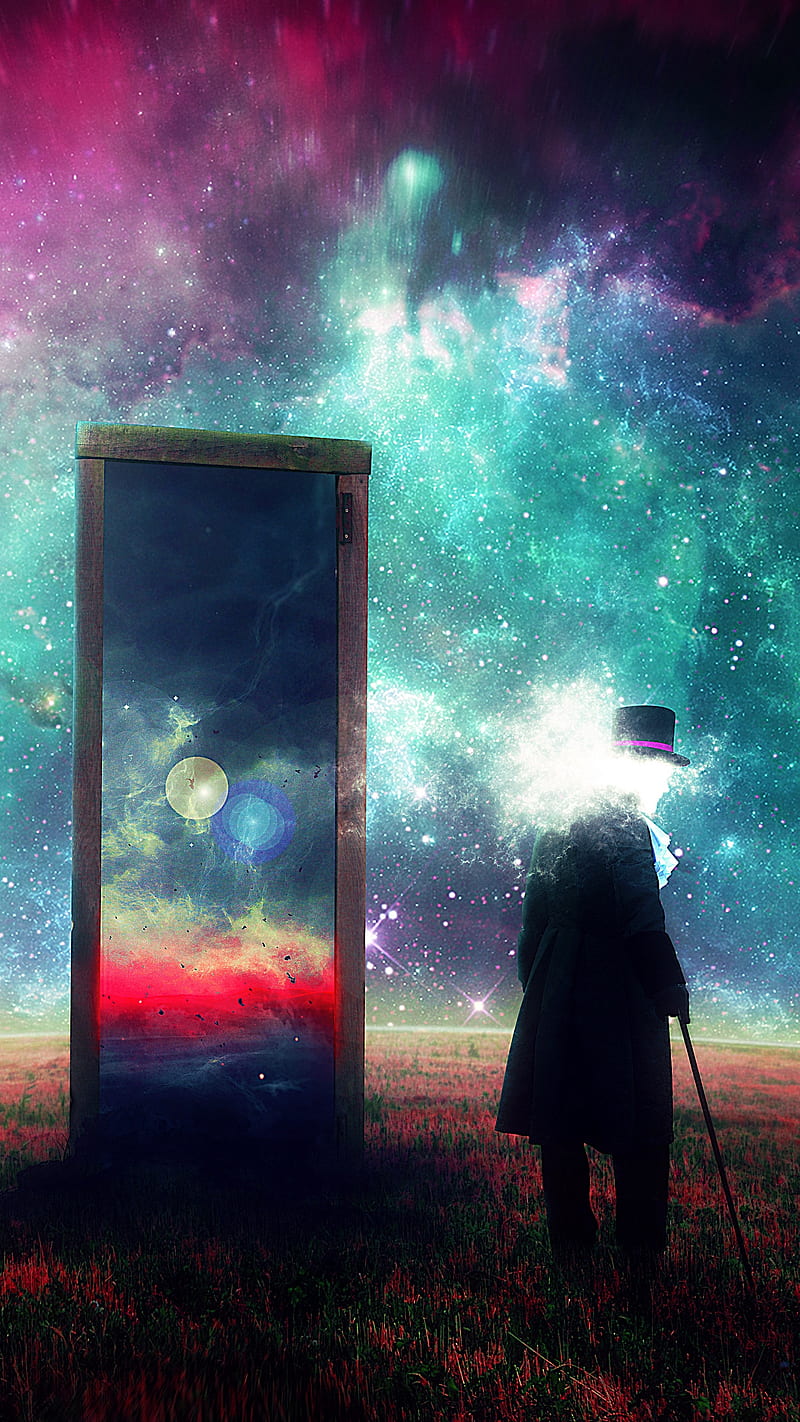 Man and the Mirror , surreal, art, space, HD phone wallpaper