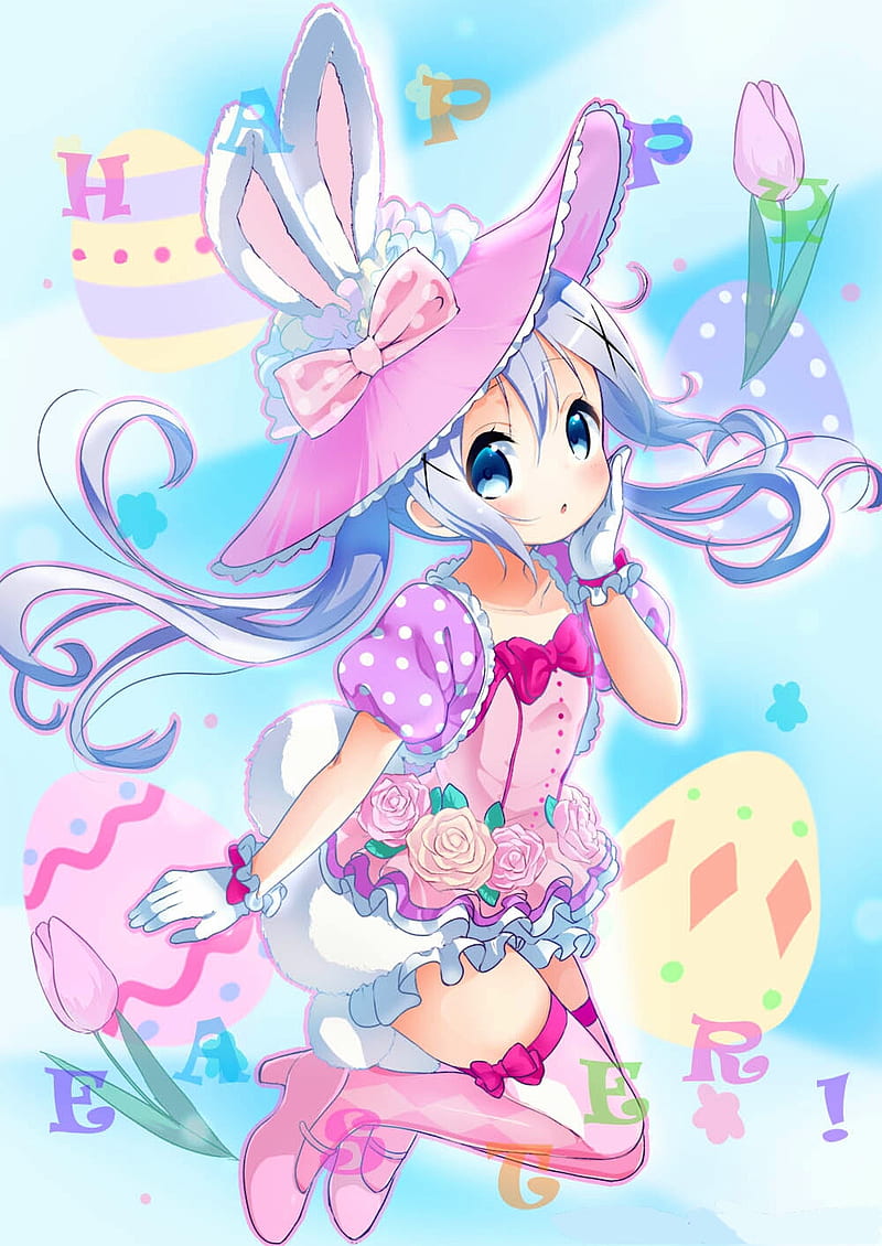 Happy Easter, anime, bunny, HD phone wallpaper