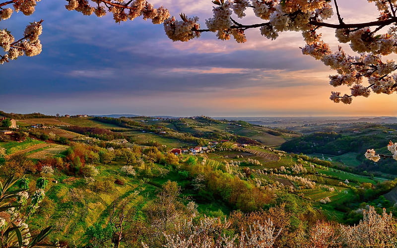 Italy, Collio, spring, sunset, Lombardy, HD wallpaper
