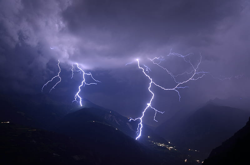 thunderstorm, lightning, flash, clouds, dark, HD wallpaper