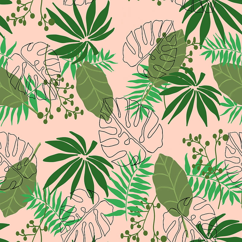 Tropical leaves, surface design, seamless pattern, beach, HD phone wallpaper