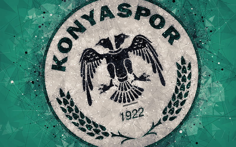 Konyaspor FC logo, creative art, Turkish football club, geometric art, grunge style, green abstract background, Konya, Turkey, Super Lig, football, HD wallpaper