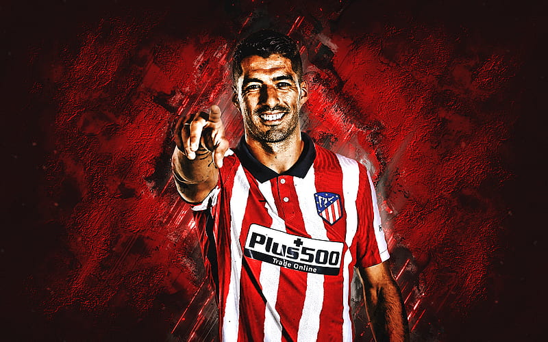 Luis Suarez, Atletico Madrid, Uruguayan footballer, portrait, red stone background, football, La Liga, HD wallpaper