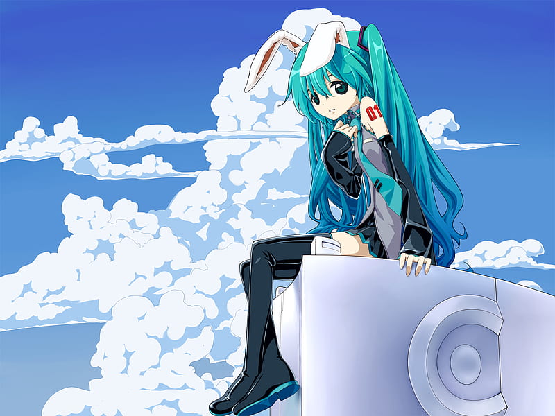 Hatsune miku, vocaloid, orejas de animales, dos cuentos, cielo, sexy,  linda, Fondo de pantalla HD | Peakpx