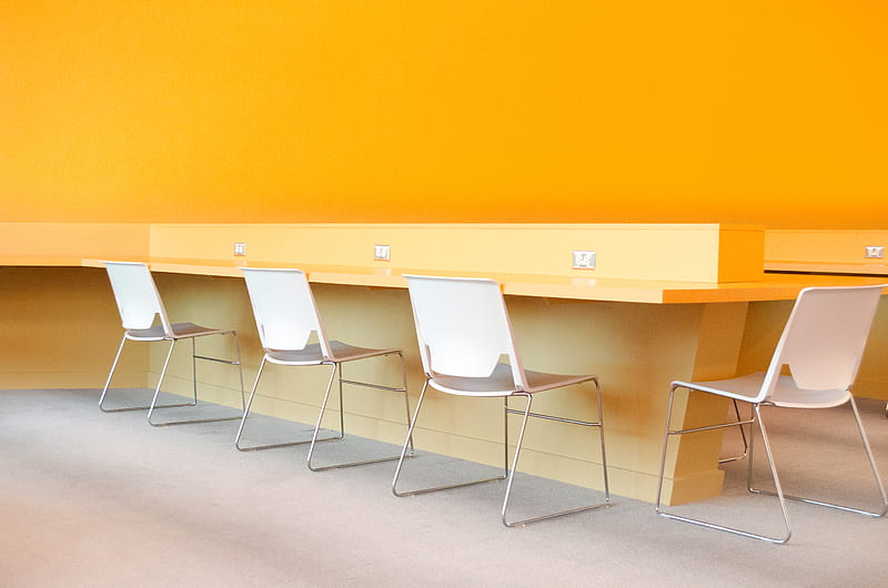 four chairs near desk, HD wallpaper