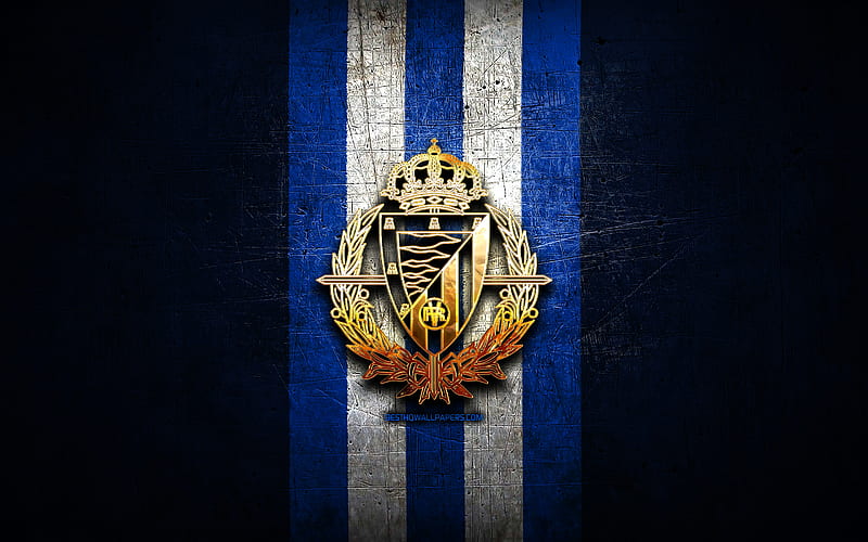 Real Sociedad, golden logo, La Liga, blue metal background, football, Real Sociedad FC, spanish football club, Real Sociedad logo, soccer, LaLiga, Spain, HD wallpaper