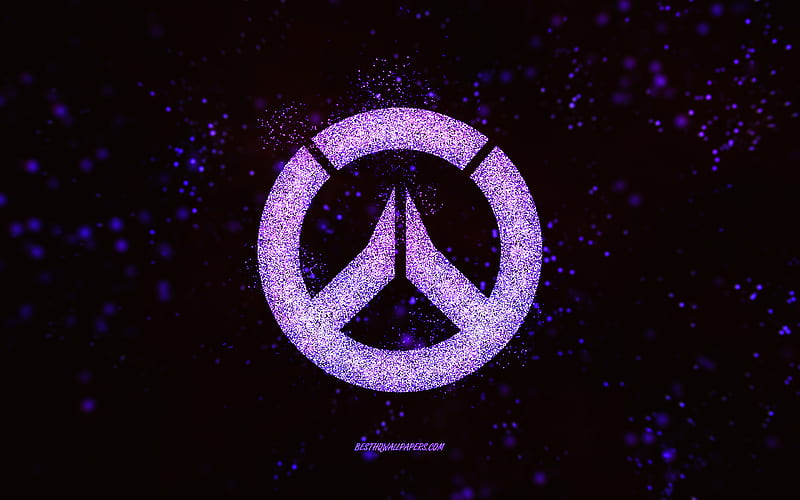 Overwatch glitter logo, black background, Overwatch logo, purple glitter art, Overwatch, creative art, Overwatch purple glitter logo, HD wallpaper