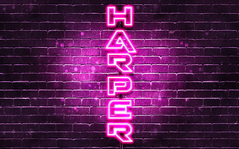 Harper, vertical text, Harper name, with names, female names, purple neon lights, with Harper name, HD wallpaper