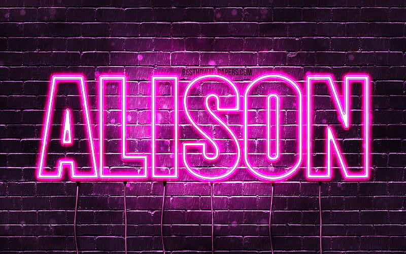 Alison with names, female names, Alison name, purple neon lights, horizontal text, with Alison name, HD wallpaper