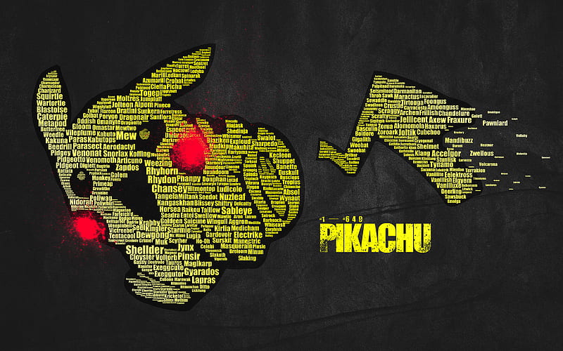 Pikachu, typography art, Pokemon, Pikachupool, creative, chubby rodent, artwork, HD wallpaper