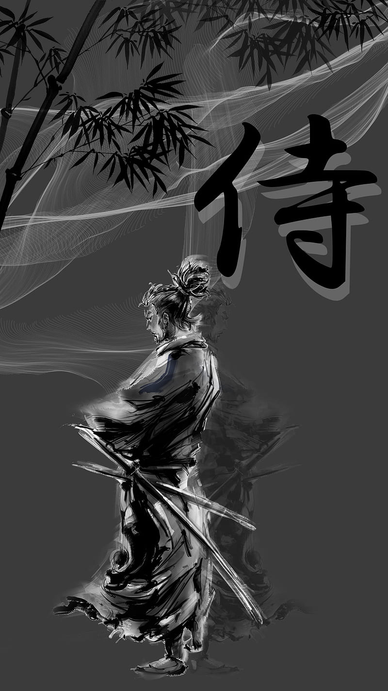 samurai, black, white, HD phone wallpaper