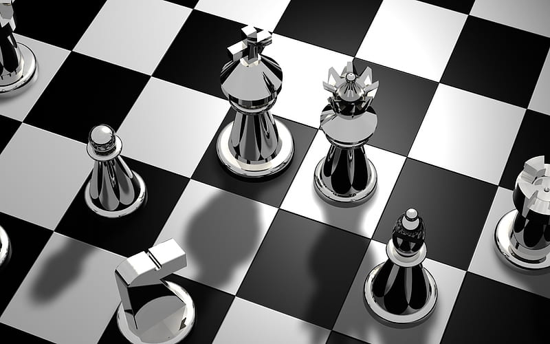 Download wallpapers 3d chess, silver metal chess, chessboard