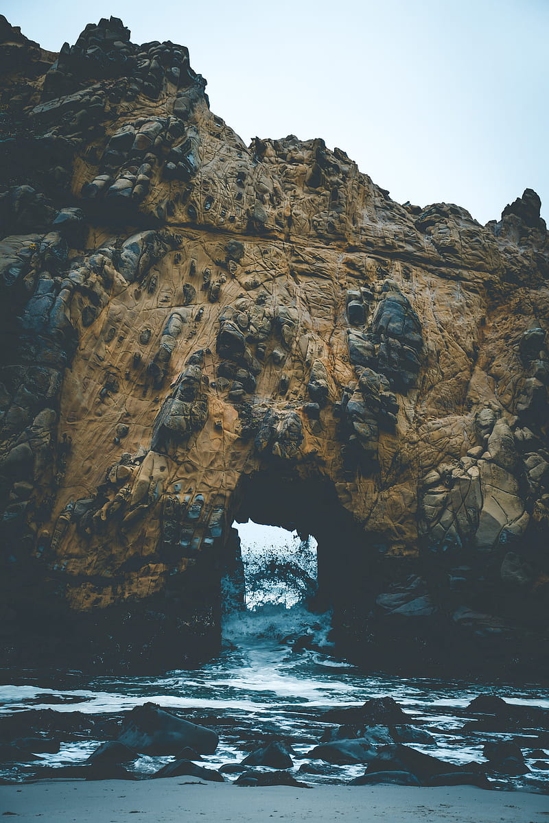 cave, arch, rocks, sea, stones, HD phone wallpaper