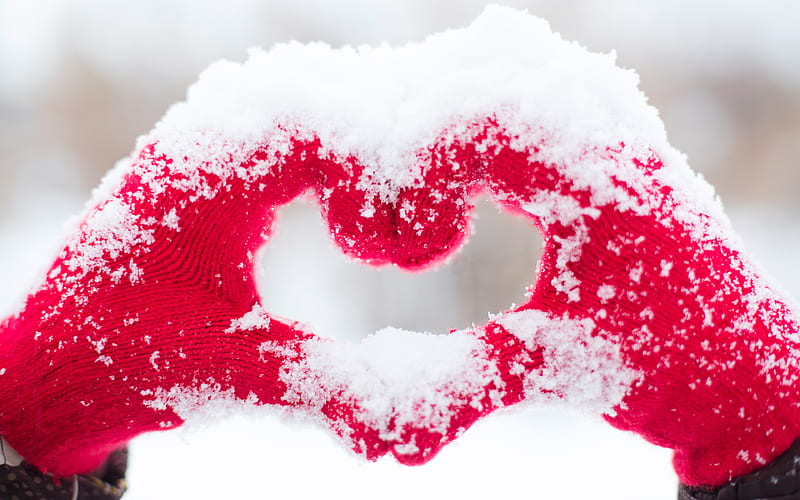 Love Heart in the Snow, Love, warm, heart, san, day, valentine, Sow, HD wallpaper
