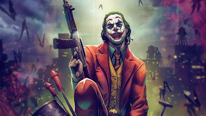 Joker With Gun Up , joker, superheroes, artwork, artist, HD wallpaper