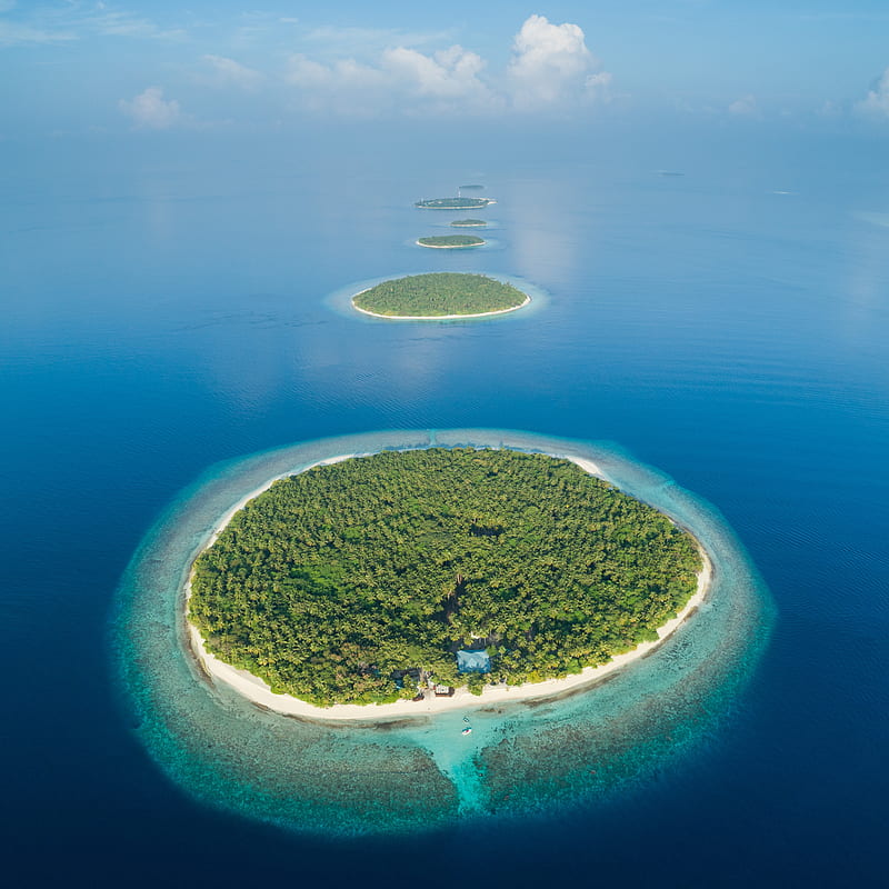 islands, ocean, aerial view, tropics, maldives, HD phone wallpaper
