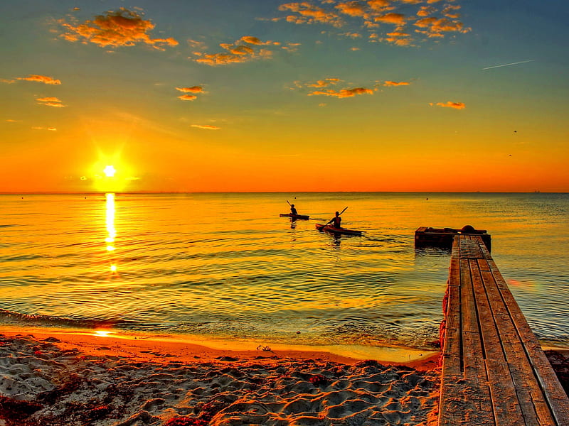 Glowing sunrise, glow, shore, orange, dazzling, sunset, sea, beach, bright,  sunrise, HD wallpaper | Peakpx