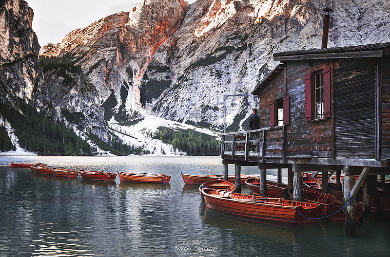 Vehicles, Boat, Alps, Dolomites, Lake, Mountain, Nature, Snow, HD wallpaper