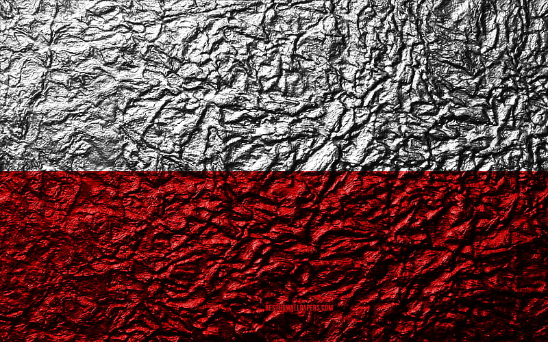 Flag of Poland stone texture, waves texture, Polish flag, national symbol, Poland, Europe, stone background, HD wallpaper