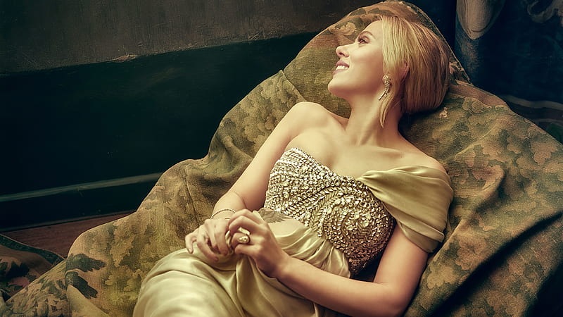 Actresses, Scarlett Johansson, Actress, American, Blonde, Dress, Lying Down, Smile, HD wallpaper