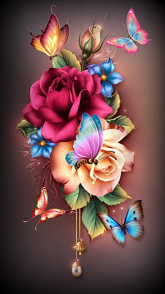 Summer Flowers, nice, roses, butterflies, HD phone wallpaper
