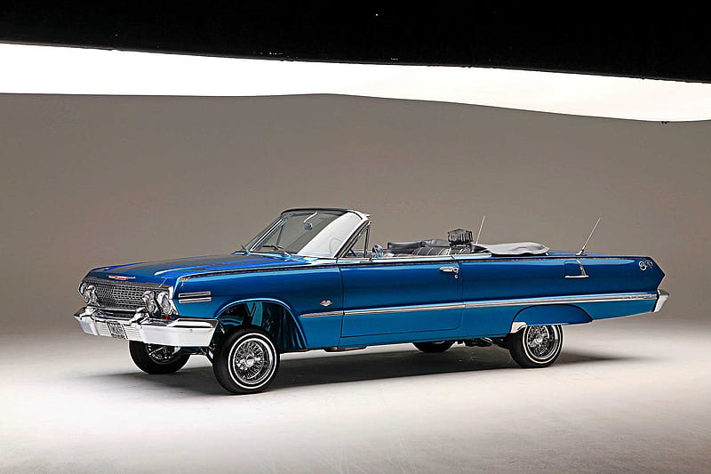 1963-Chevrolet-Impala, Classic, GM, Blue, Lowrider, HD wallpaper