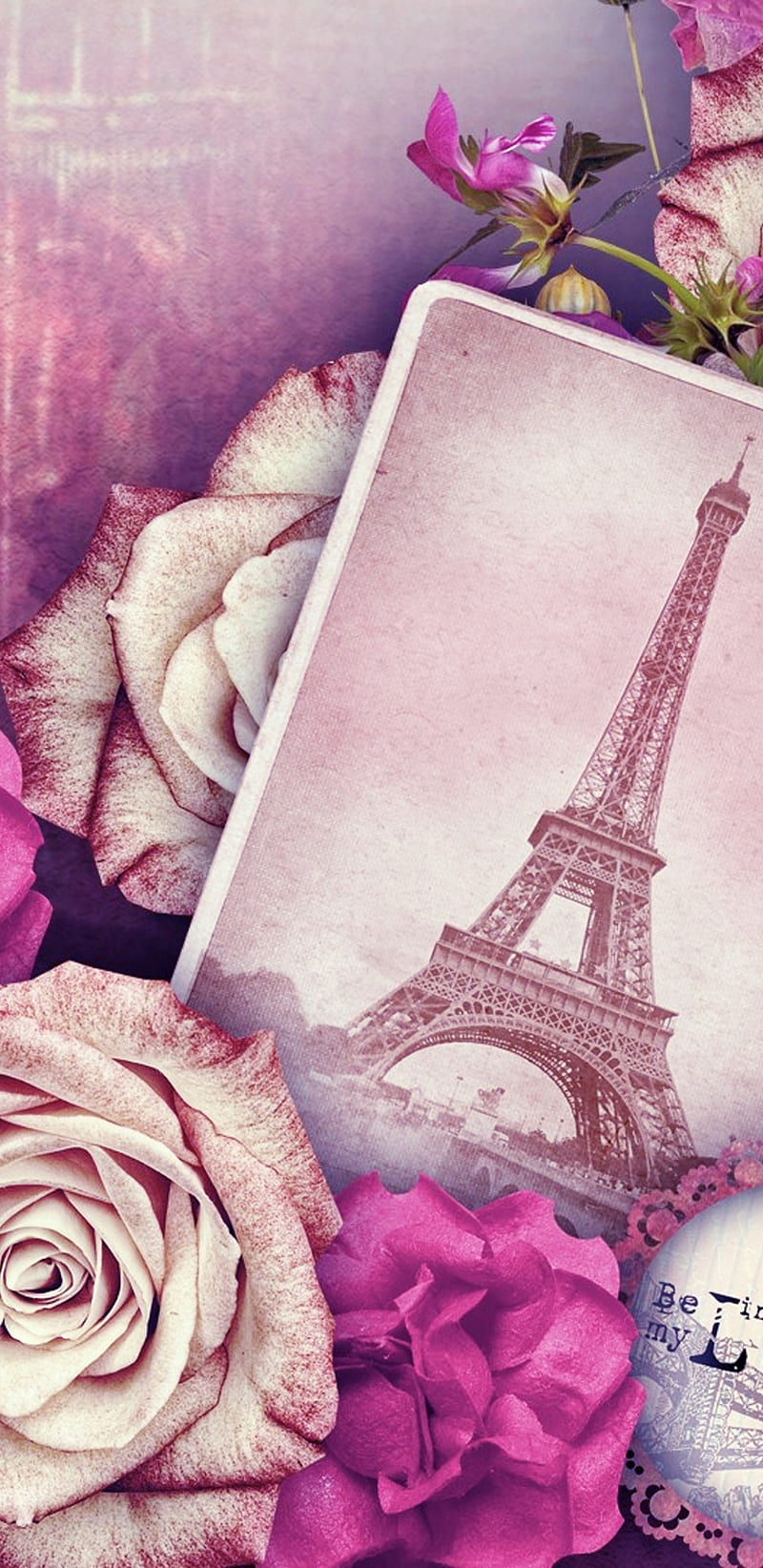 Paris, cards, maps, pink, tower, HD phone wallpaper