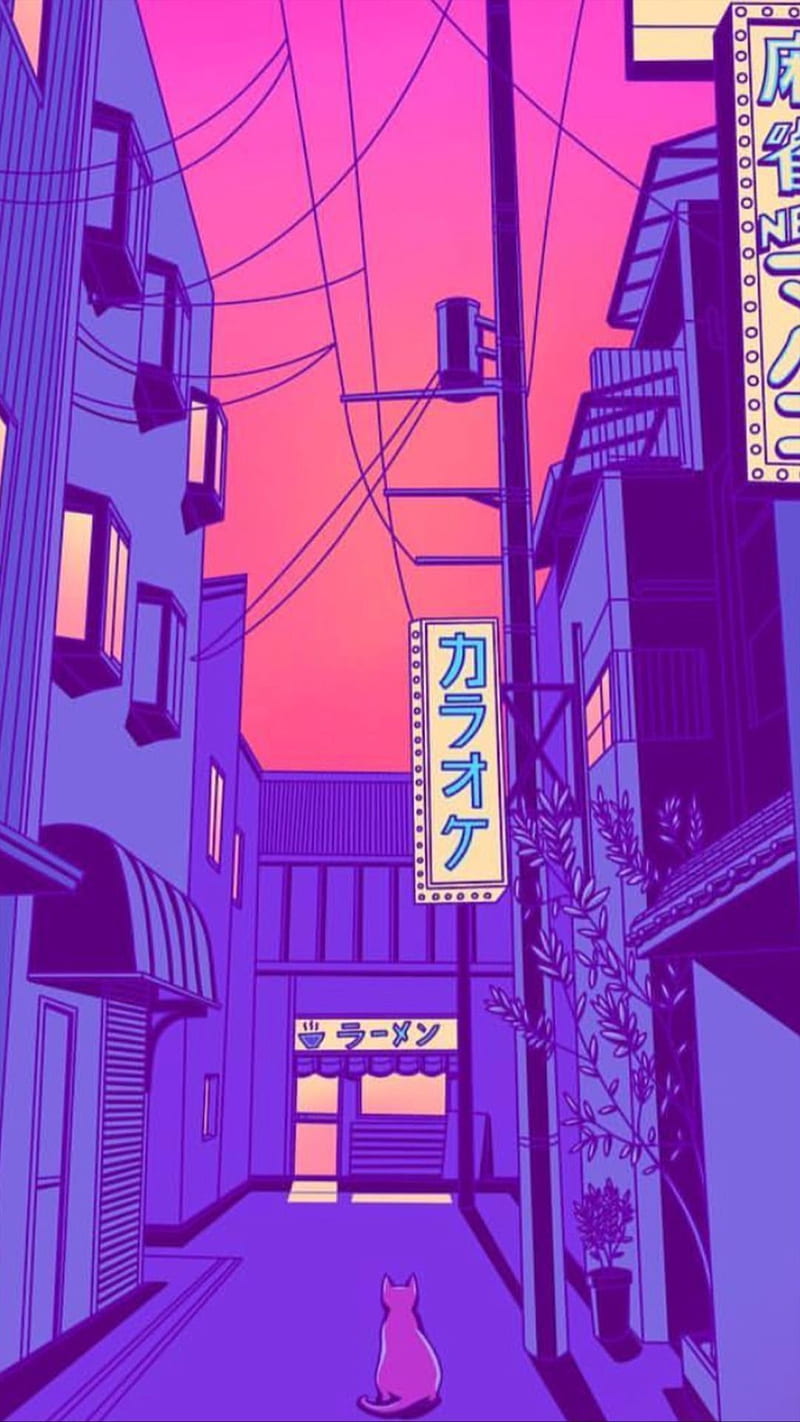Pastel city, anime, skyline, sunset, HD phone wallpaper