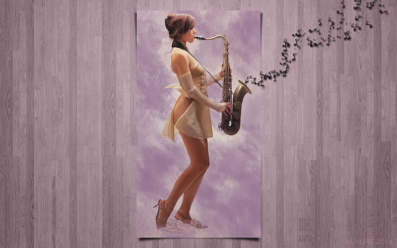 Saxy girl, girl, music, saxophone, woman, sexy, HD wallpaper