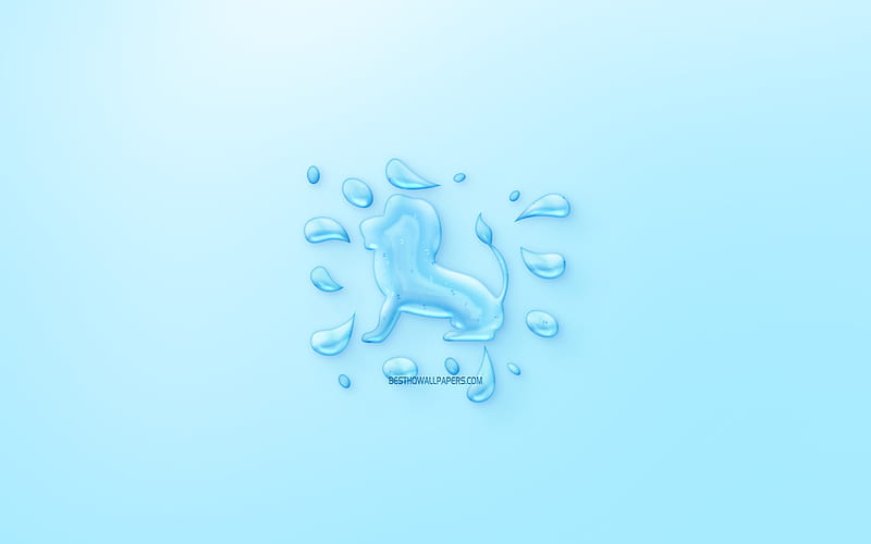Leo Zodiac Sign, horoscope signs, sign of water, Leo Sign, astrological sign, Leo, blue background, creative water art, HD wallpaper