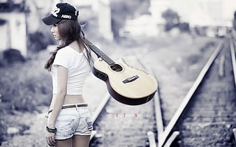 stylish profile pics for girls with guitar