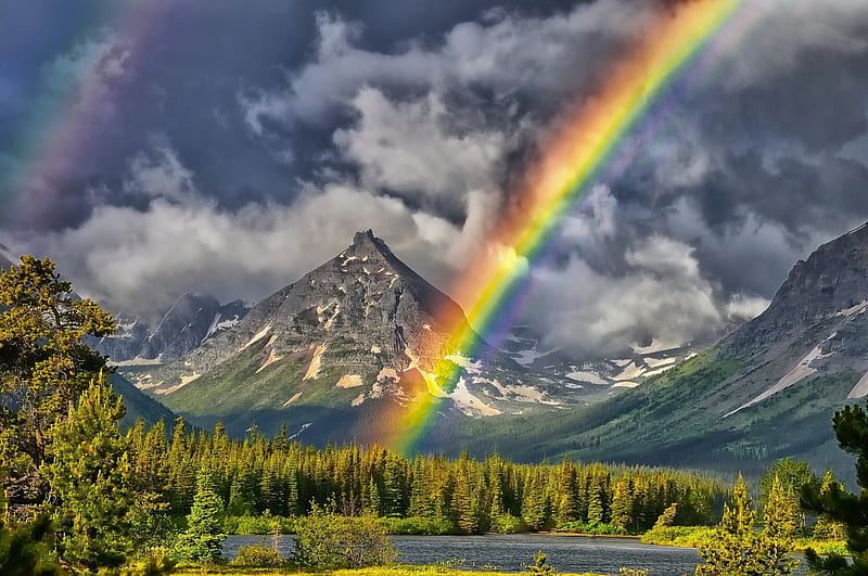 *** It is amazing rainbow !!! ***, forest, nature, rainbow, mountains, HD wallpaper