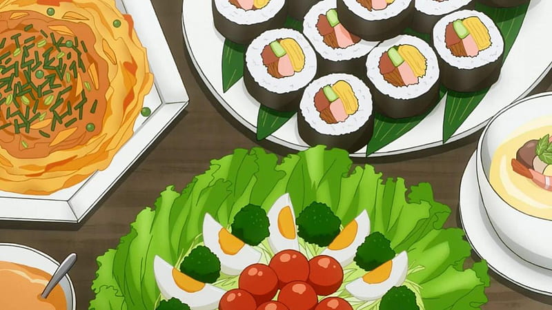 ♡ Food ♡, pretty, item, object, hungry, sushi, objects, bonito, sweet, egg, nice, yummy, anime, beauty, delicious, lovely, food, items, noddle, anime food, soup, vegetable, HD wallpaper