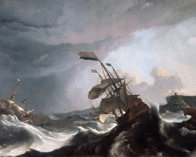 Ludolf Backhuysen - Ships running aground, wreck, storm, dutch, sea, HD wallpaper