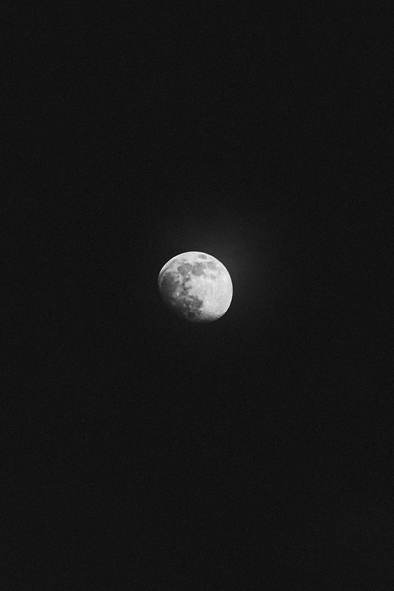 From below of black and white moon in waxing gibbous lunar phase shining in dark night sky, HD phone wallpaper