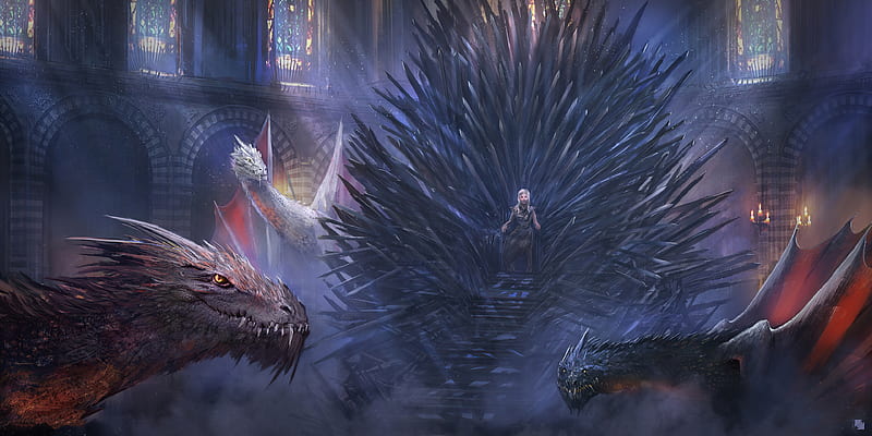 Dragon Queen , daenerys-targaryen, tv-shows, game-of-thrones, dragons, dragon, artist, artwork, digital-art, HD wallpaper