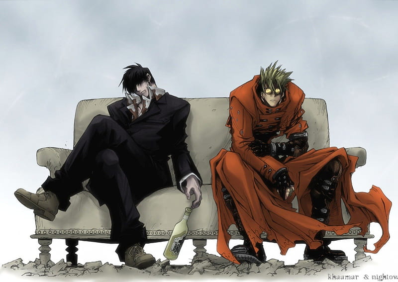 Bored being trigun?, boredom, Anime, couch, guys, HD wallpaper