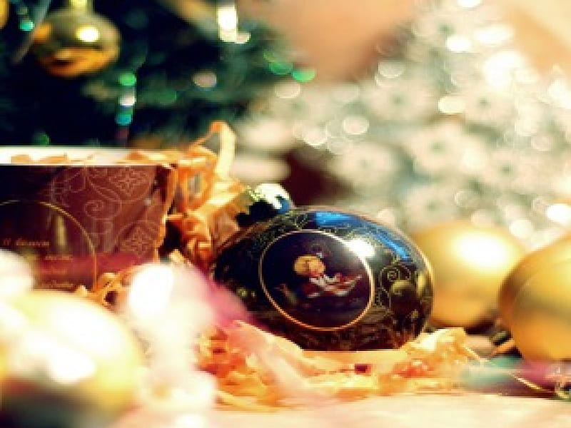 Christmas, christmas eve, pretty, christmas balls, box, magic, bell