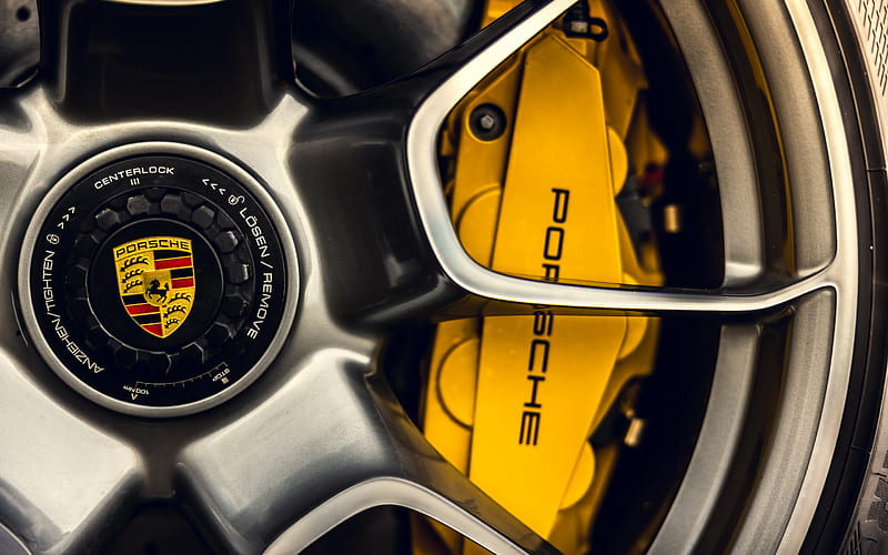 Porsche 911 Carrera Turbo S, 2021, brake disc, yellow Porsche caliper, 911 Carrera, German sports cars, Porsche, HD wallpaper