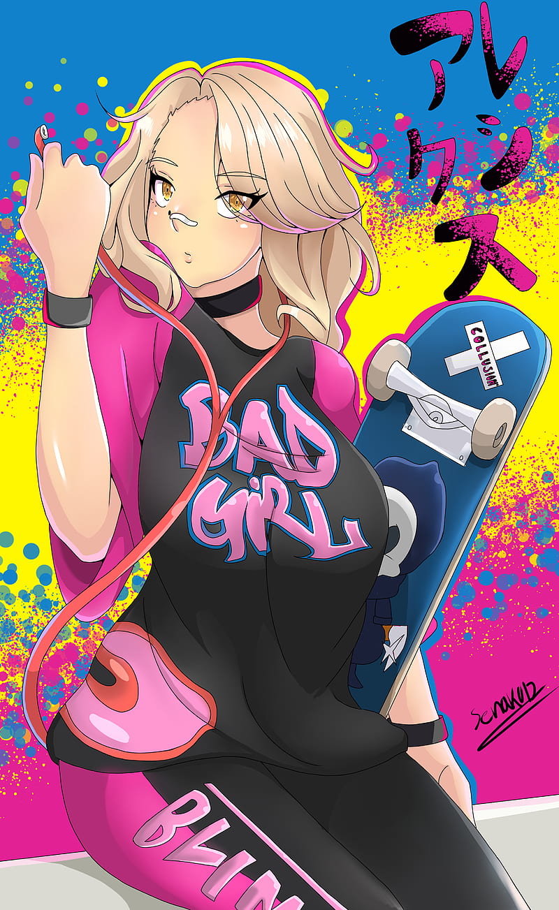 Skater Girl, anime, colorful, cute, HD phone wallpaper