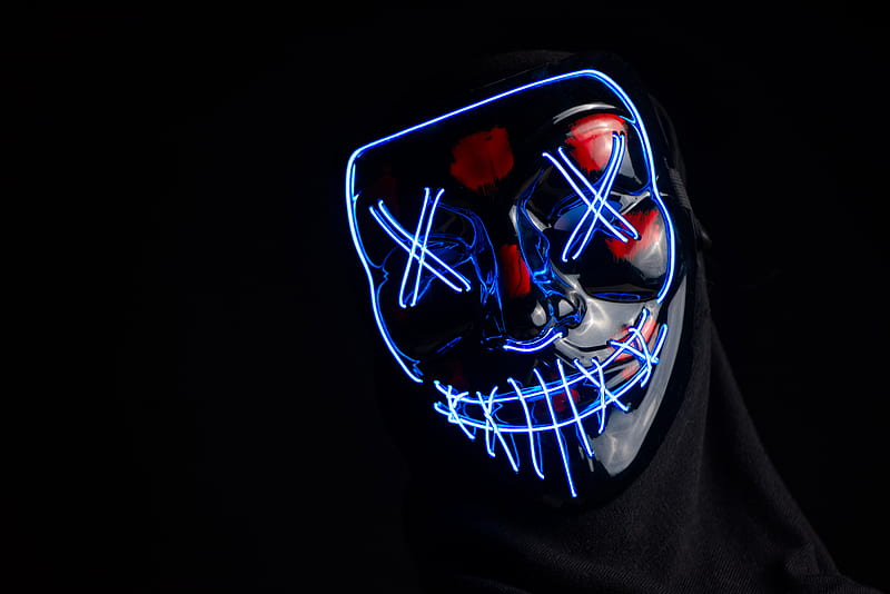 mask, anonymous, neon, face, hidden, dark, HD wallpaper