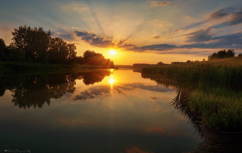 Earth, Sunset, Nature, Reflection, River, Sky, Sunbeam, HD wallpaper ...