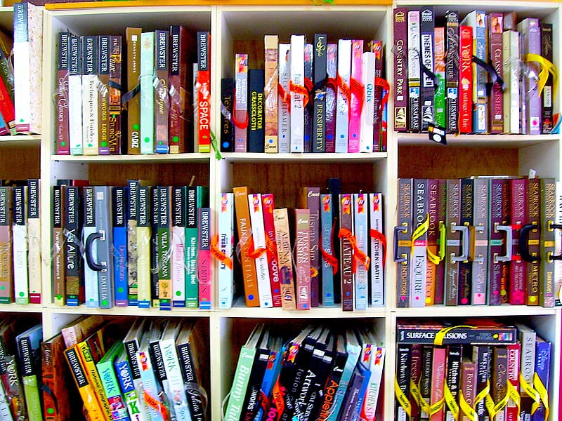 Books, relaxing, bookshelf, white, favorites, reads, colors, HD wallpaper