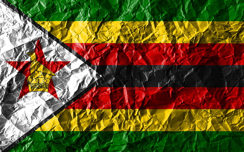 Zimbabwean flag crumpled paper, African countries, creative, Flag of Zimbabwe, national symbols, Africa, Zimbabwe 3D flag, Zimbabwe, HD wallpaper
