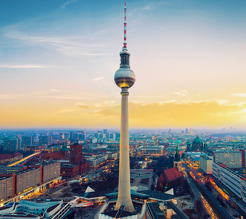 Tower Sunset, berlin, berlin tower, fernsehturm, germany, tv tower, HD wallpaper