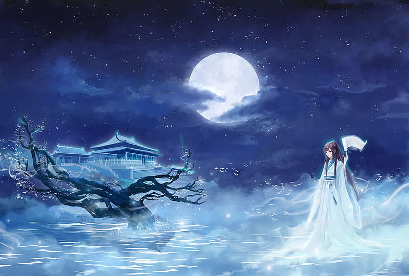 Girl with katana at moonlight Anime Wallpaper 4k HD ID:6145