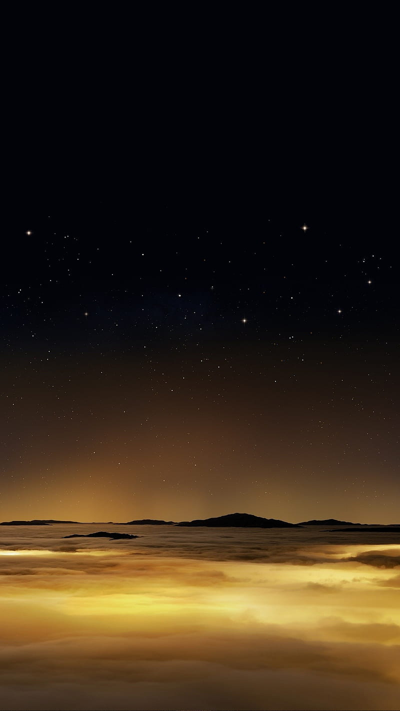 golden sky, beauty, golden, night, sky, stars, HD phone wallpaper