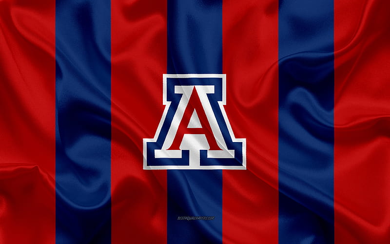 Arizona Wildcats, American football team, emblem, silk flag, red-black silk texture, NCAA, Arizona Wildcats logo, Tucson, Arizona, USA, American football, HD wallpaper