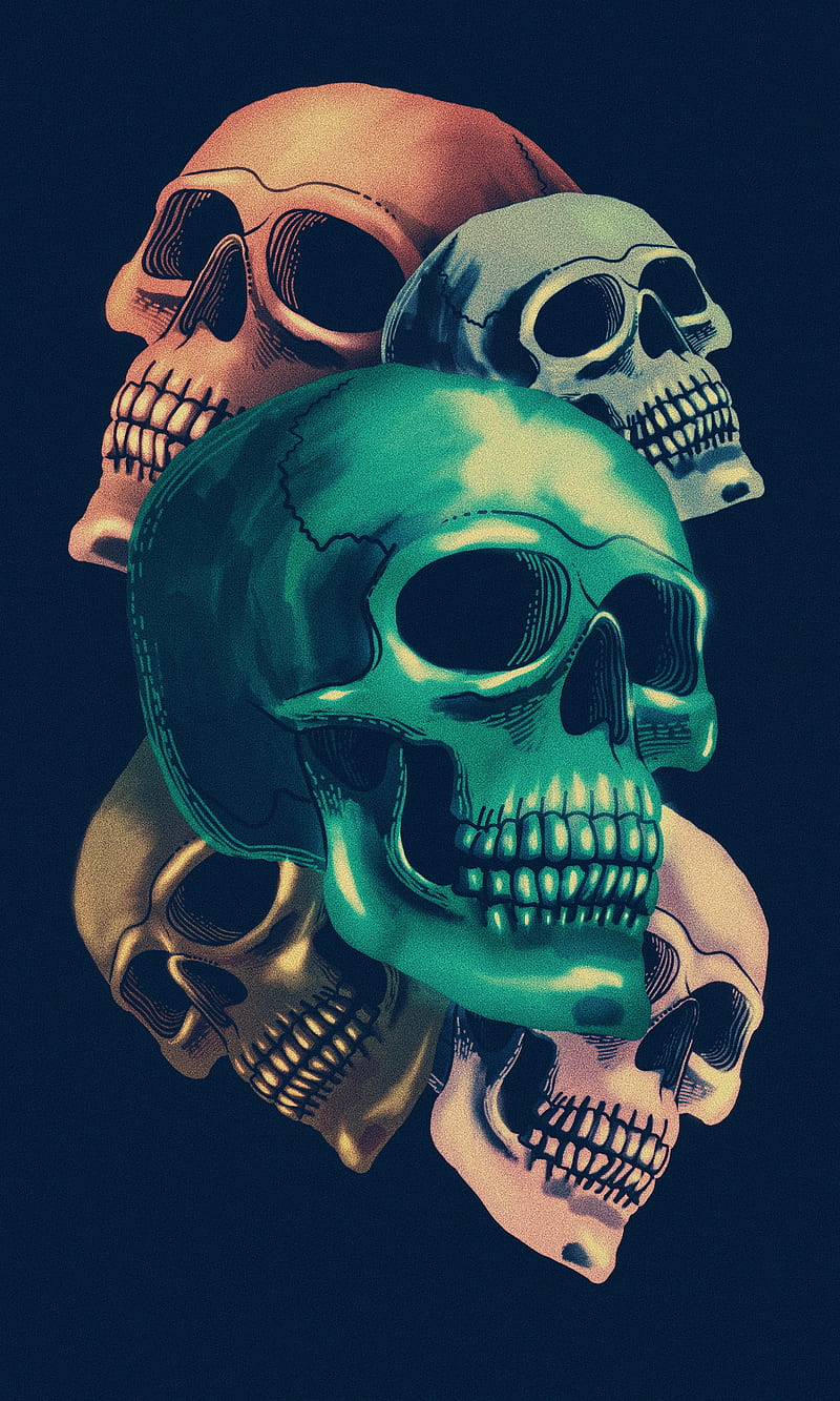 Grungy Five Dead, Grungy, My, Skulls, badass, bones, boo, creepy, dead, halloween, scary, skeleton, skull, HD phone wallpaper