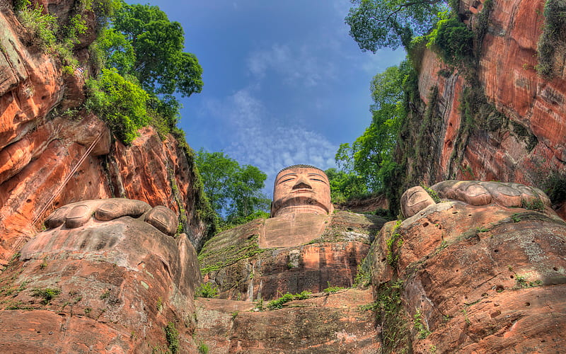 Linyong, mountains, rocks, Buddha statue, China, Asia, R, HD wallpaper